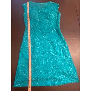Sue Wong Teal Embroidered‎ Lace Sheath Dress Sz 10 Cocktail Formal Wedding Prom thumbnail 6