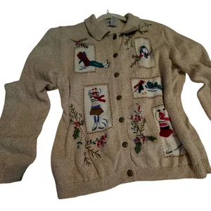 Alfred Dunner Vintage Winter Embroidered Cardigan Sweater Tan XL Ramie Cotton thumbnail 12