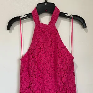 Zara Fuchsia Lace Halter Backless Long Midi Back Slit Lined Sheath Dress Sz‎ XS thumbnail 8