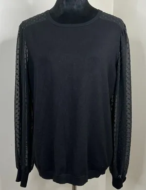 Adrianna Papell Swiss Dot Sheer‎ Sleeve Crewneck Long Sleeve Sweater thumbnail 1