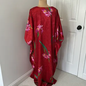 Winlar Red Satin Floral Kaftan Maxi Dress thumbnail 4