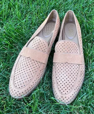 Franco Sarto Light Tan Perforated Suede Slip-On Loafers 🌸🌸 thumbnail 1