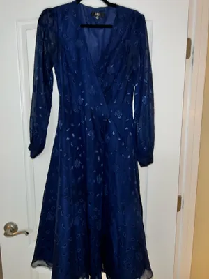 Lulus Evening of Elegance Navy Blue Floral Jacquard Wrap Midi Dress thumbnail 2