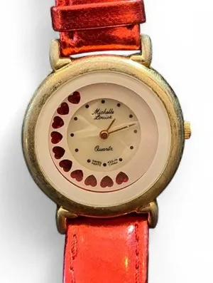 Michelle Louise‎ Women's Red Metallic Buckle Band Analog Watch Leather Hearts thumbnail 1