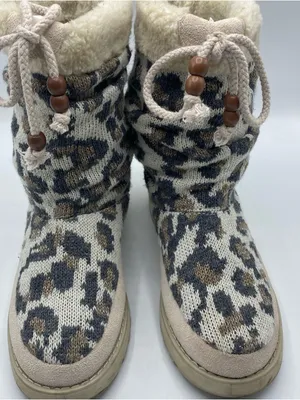 Skechers Womens Slip On Brown Mid-Calf Knit Cold Weather Boots Leopard 6 Animal thumbnail 7