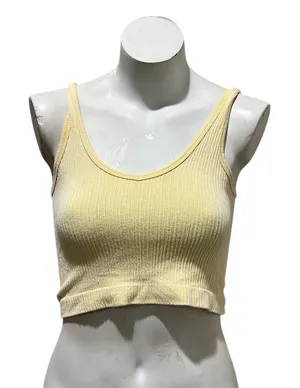 Free People Women's Yellow Ribbed Seamless Cropped Cami Tank Top M thumbnail 1