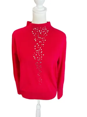 Kinross Cashmere 100% Cashmere Rhinestone Mock Neck Sweater Pink M NWT thumbnail 2
