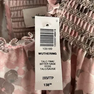 Aritzia Wilfred Wuthering Puff Sleeve Chiffon Blouse Pink/Bitter Sage 2XS NWT thumbnail 3