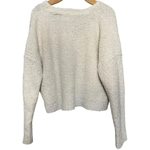 Free People Women’s Size S White Cotton Textured Boucle Knubby Sweater thumbnail 2