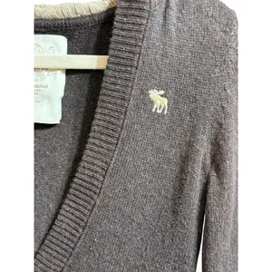 Rare Vintage Abercrombie & Fitch Brown V-Neck Hoodie Sweater Angora‎ Blend XL thumbnail 11