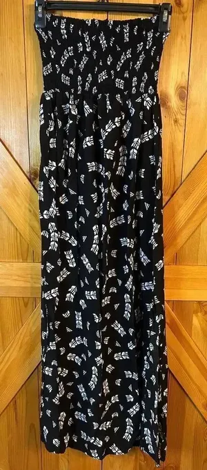 Fire Los Angeles Black White Pattern Strapless Zip Up Maxi Dress Size Small (890 thumbnail 1