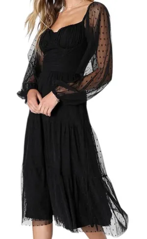 Lulus Black Swiss‎ Dot Tiered Bustier Midi Dress Size XS Whimsigoth Fairy Grunge thumbnail 1