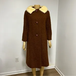 Vintage Lowenstein's Memphis Wool Boucle Mink Fur‎ Collar Coat Brown ILGWU Tag thumbnail 2