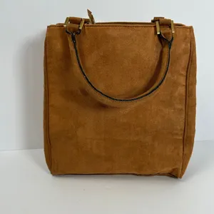 Victoria's Secret Angel Brown Faux Suede‎ Tote Bag Trellis Lining Vintage Y2k thumbnail 6