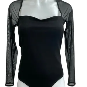 Abercrombie & Fitch Black Sweetheart Neck Mesh Sheer Long Sleeve Bodysuit Top M thumbnail 4