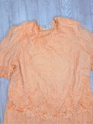 Vintage silk beaded candle light pink beaded skirt and short sleeve shirt outfit thumbnail 3