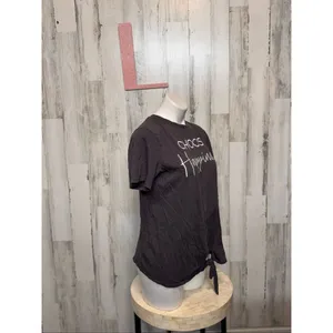 Sweet Soul “Choose Happiness” Graphic Tee Gray Tie-Front Shirt Size Large thumbnail 5