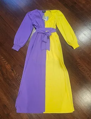 Unique Vintage Yellow and Purple Long Sleeve Dress thumbnail 1