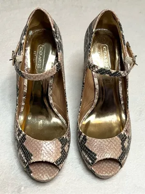 Coach Snake Print Peep Toe Mary Jane High Heels Size 6 Shawna Python Animal thumbnail 14