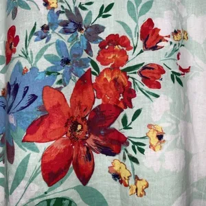 Van Heusen Mint Green & Orange Floral Linen Blend Split Neck Blouse M thumbnail 6