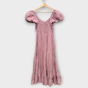 FREE PEOPLE Sundrenched Smocked Puff Sleeve Maxi Dress Size Medium thumbnail 4