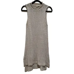 Anthro Moth Metallic Mock Turtleneck Sleeveless High Low Sweater Dress S thumbnail 3
