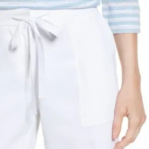 Nordstrom Signature Women's Size 14 Drawstring Waist Pants White Linen Blend thumbnail 3