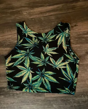 Weed Marijuana Pot Crop Top Tank Rave Shirt Black Green thumbnail 1