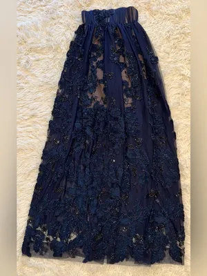 NEW HELSI Beatrice Strapless 3D Embellished Floral Sheer navy Gown sz XS thumbnail 5