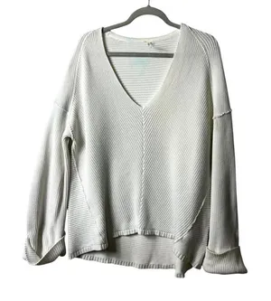 Free People La Brea Relaxed Fit Ribbed V-Neck Knit Women's size‎ small thumbnail 1