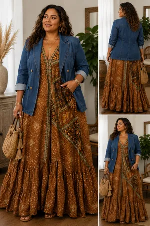 Indian Silk Halter Maxi Dress Brown thumbnail 2