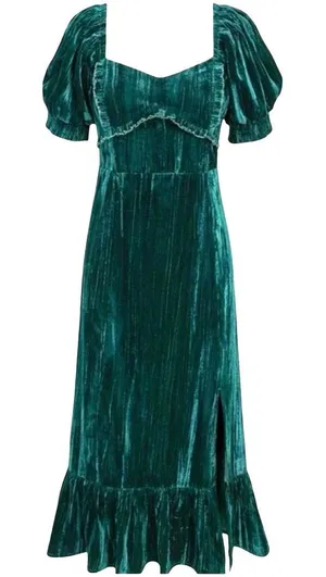 Adelyn Rae Whimsigoth Green Velvet Smocked Babydoll Midi Dress Size S Cottage thumbnail 1