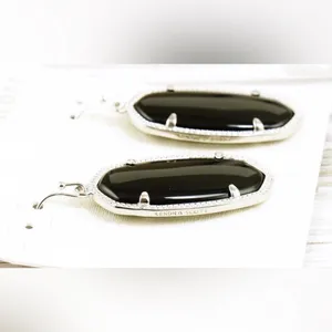 Kendra Scott Dani Drop Earrings Silver Tone Black Opaque Glass Dangle Casual thumbnail 4