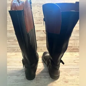 Marc Fisher Leather Riding Boots Women’s Size 8.5 M Two Toned Brown Black thumbnail 3