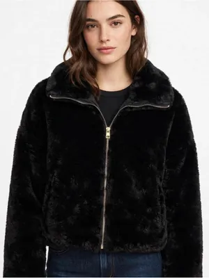 Zara Black Teddy Zip-Front Jacket thumbnail 6