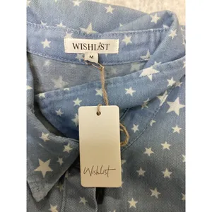 Wishlist Womens Blue Star Print Short‎ Sleeve Button Front Romper Size M NEW… thumbnail 3