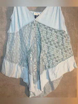 POL Light Blue Lace-Panel Spaghetti Strap Camisole size‎ large Lagenlook boho thumbnail 2