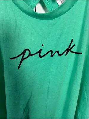 Women's PINK Victoria's Secret Green Tank Top with Black Logo, Size L EUC thumbnail 4