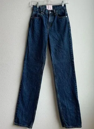 Revice Dark Solid Blue Wash High Rise Straight Leg Jeans Size 25 Made in Mexico thumbnail 1