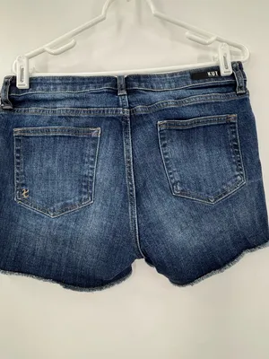 Kut from the Kloth Indigo Blue Frayed Hem Jean Shorts thumbnail 3