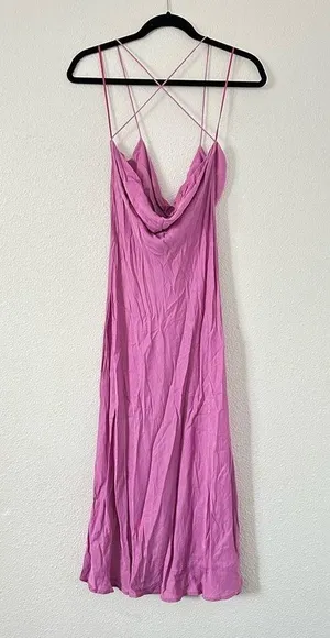 ZARA SATIN LINGERIE STYLE DRESS bloggers favorite cowl neck midi dress sz M thumbnail 6