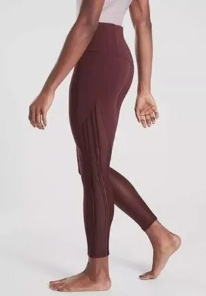 Athleta Leggings Womens Small Maroon Shakti Mesh 7/8 Tight High-Waist Activewear thumbnail 1