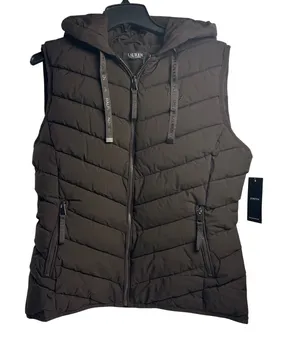 Lauren Ralph Lauren Chocolate Brown Quilted Hooded Puffer Vest Women's Large thumbnail 1