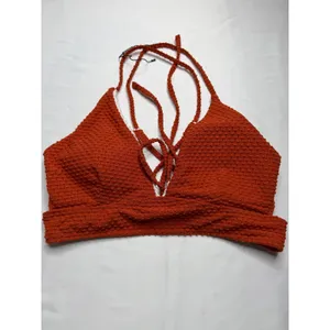 Zaful Burnt Orange Popcorn Textured High Waisted Bikini Set ScallopTrim Womens M thumbnail 7