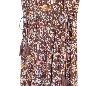 Pinkblush Boho Brown Floral Empire Waist Ruffle Hem Maternity Midi Dress Small thumbnail 9