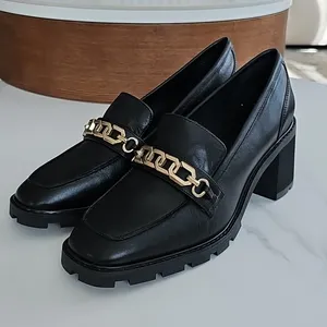 NWOT Sanctuary Black Leather Chain Loafers Chunky Lug Sole Size 11M thumbnail 1