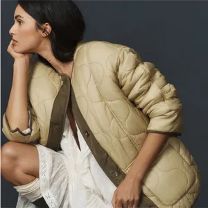 Anthropologie Tan Floral Reversible Quilted Puffer Jacket thumbnail 1