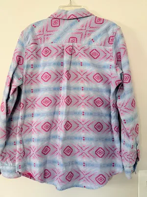 Ariat Light Blue & Pink Aztec Button-Front Shirt size L Western Serape Rodeo thumbnail 2