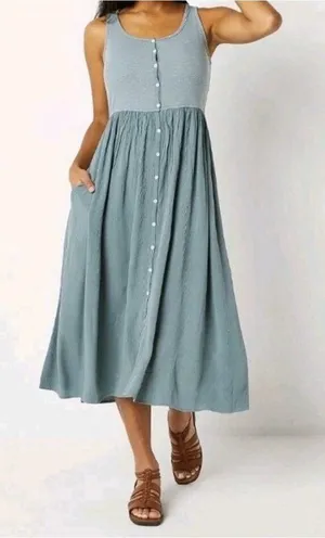 Frye Blue Sleeveless Button Front Maxi Dress Size XXL thumbnail 1