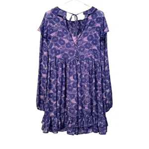 Free people These‎ Dreams Mini Dress Violet Floral Cottagecore Boho Tunic M thumbnail 2